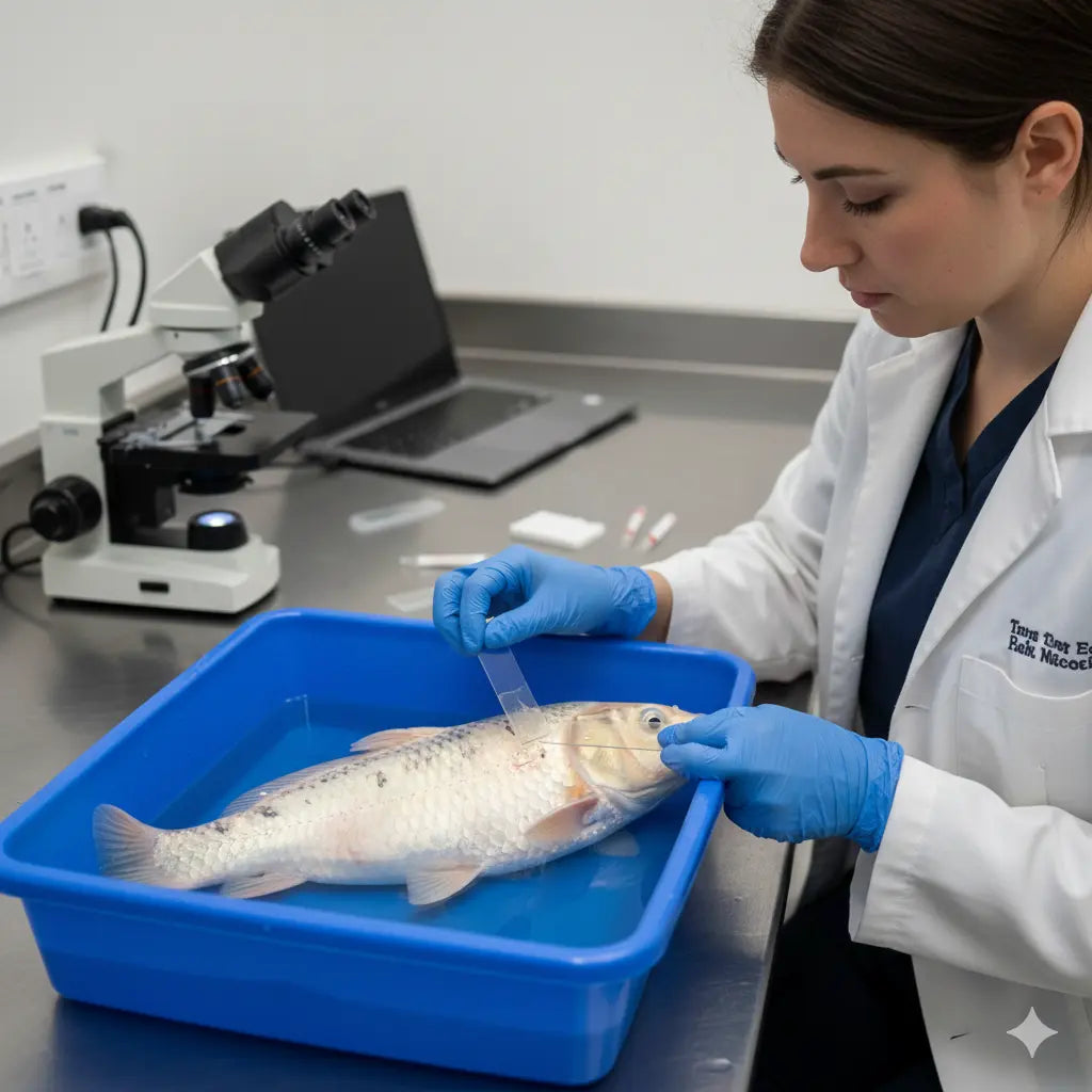 Comment faire un frottis sur une carpe koï malade ? Koi Brothers