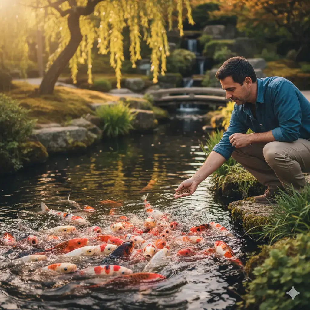 Nourrir les carpes koi à la main : est-ce possible ? Koi Brothers